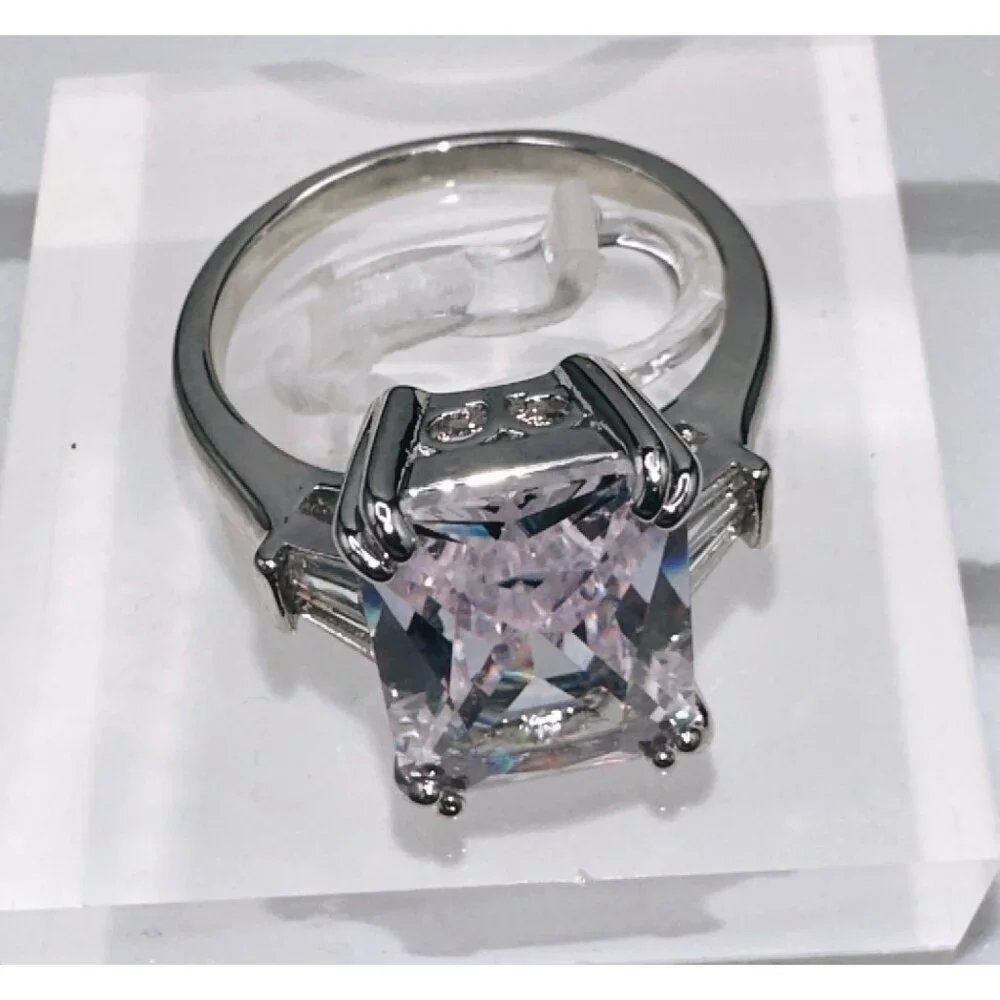 Silver Plated Cubic Zirconia Ring Size 6 - Picture 2 of 9